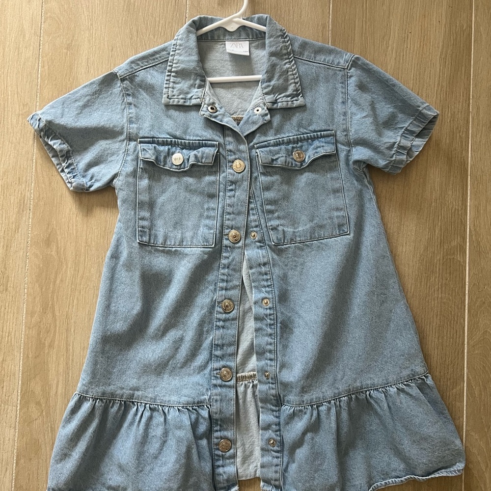 Zara Denim Button-Up Dress with Ruffle Hem